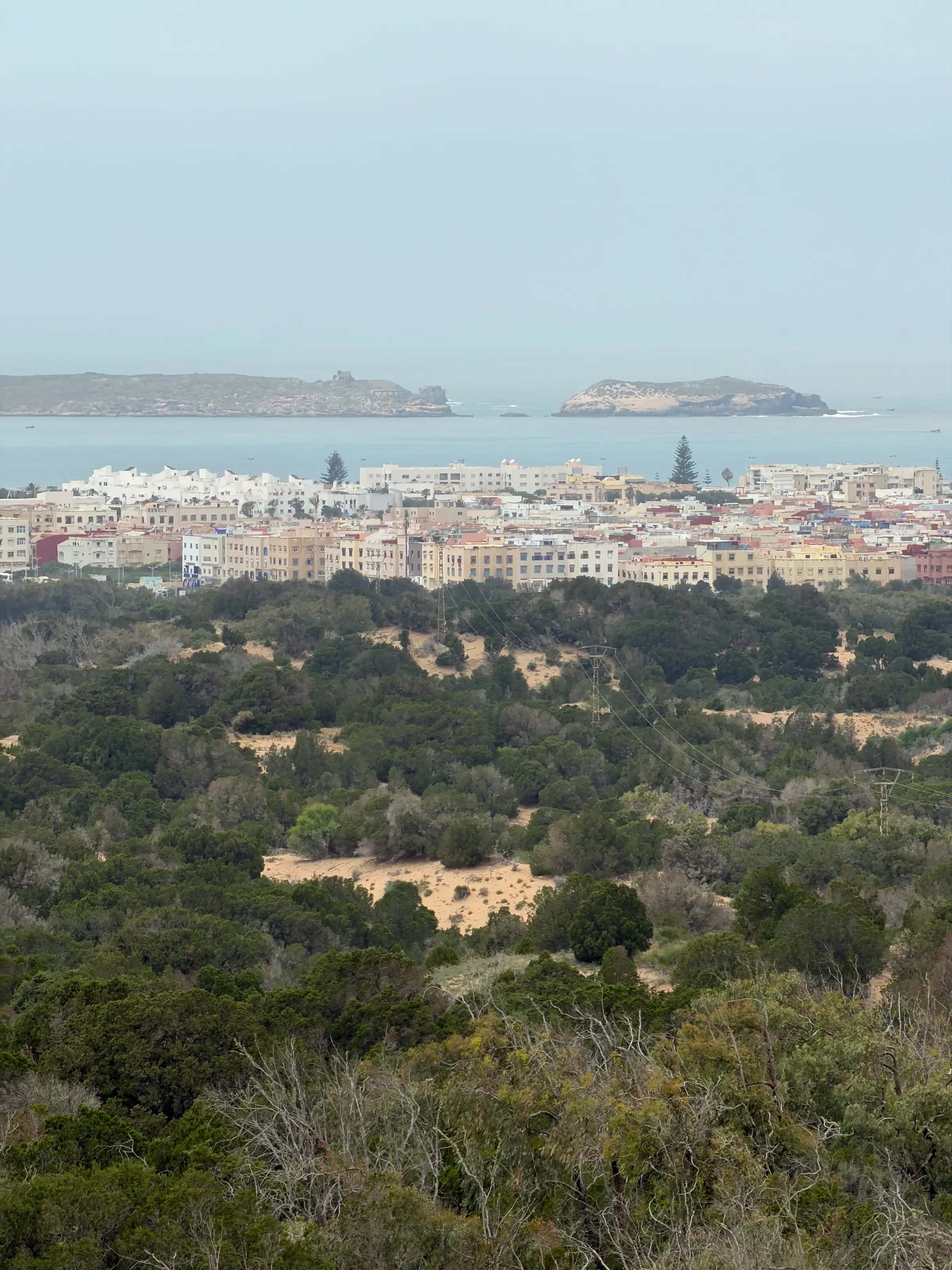 The Atlantic coast and the town of Essaouira from the hills